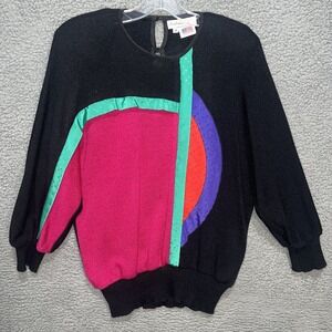 VTG Anthony Sicari Sweater Sz 8 (M) Colorblock Bat Wing Shoulder Pad Made in USA